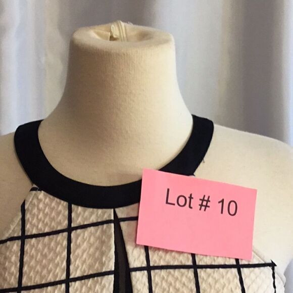 Cream & black waffle weave sleeveless dress with mesh inserts - Picture 7 of 13